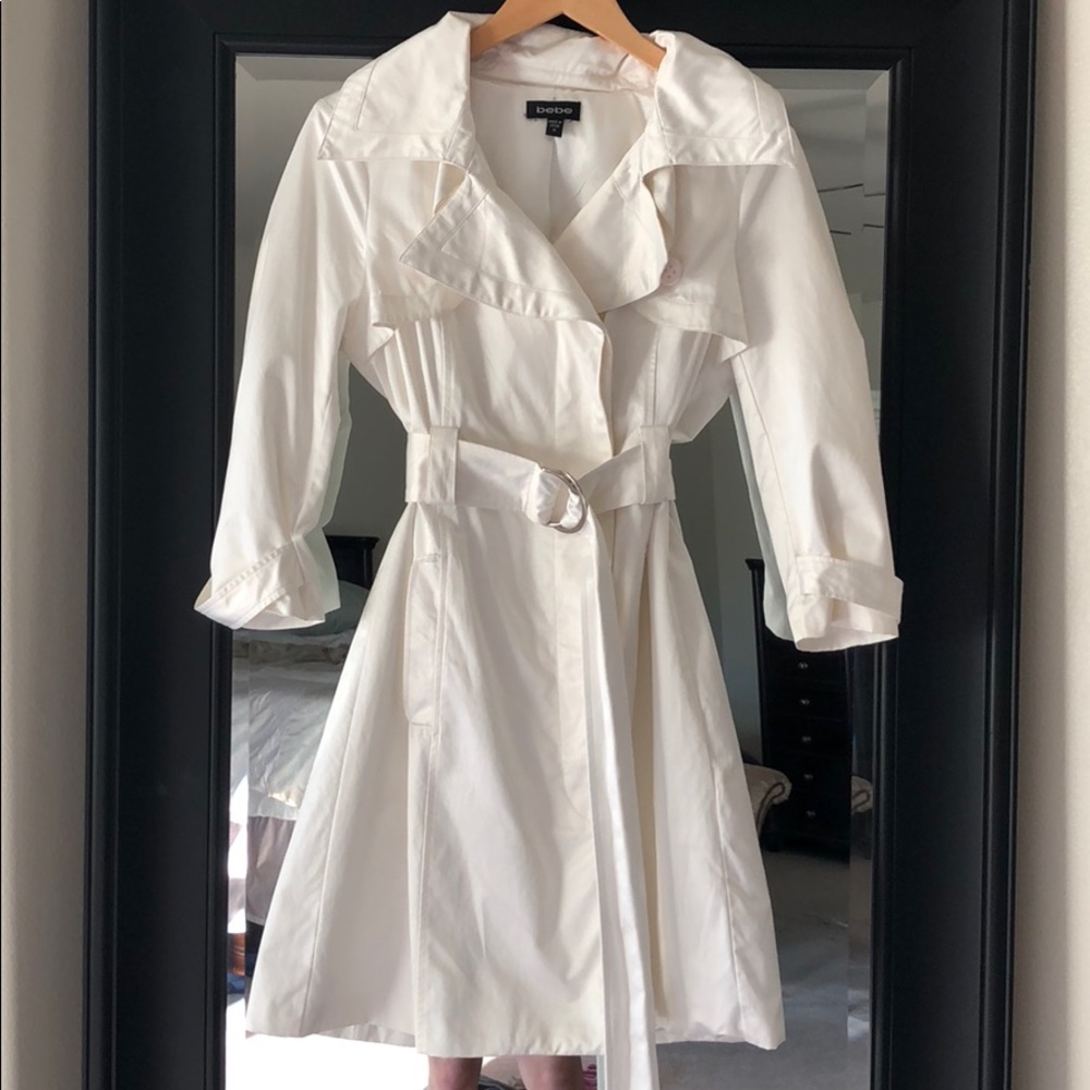 BEBE brand white trench coat
